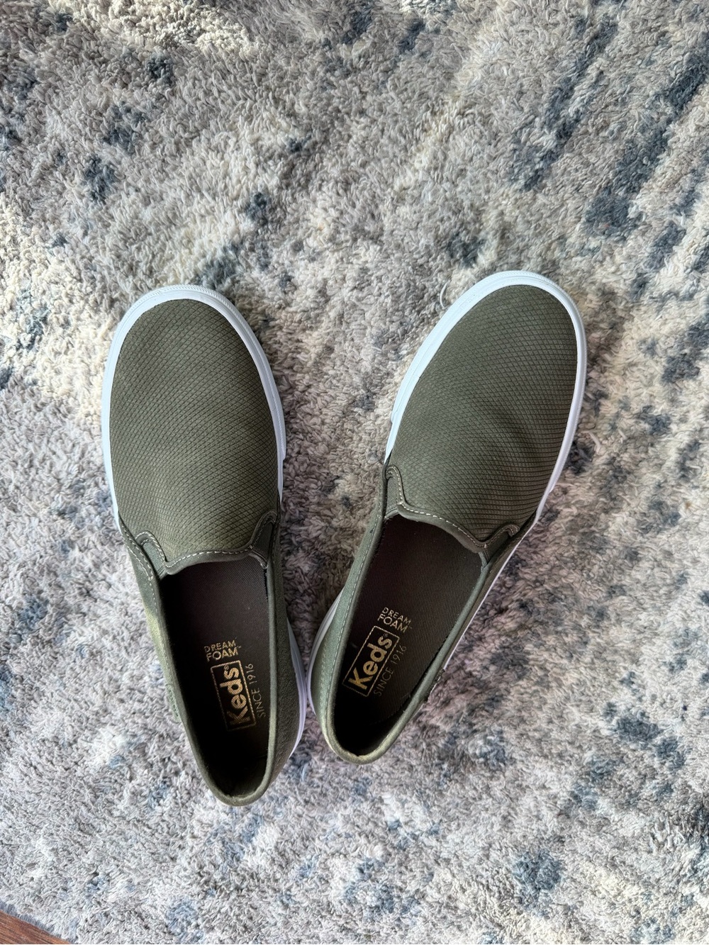 Keds Women's Slip-On suede Sneakers - Olive Green with White Sole